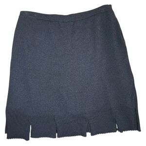 St. John Black Santana Knit Wool Rayon Skirt Skort 12 Scalloped Edge Knee Length